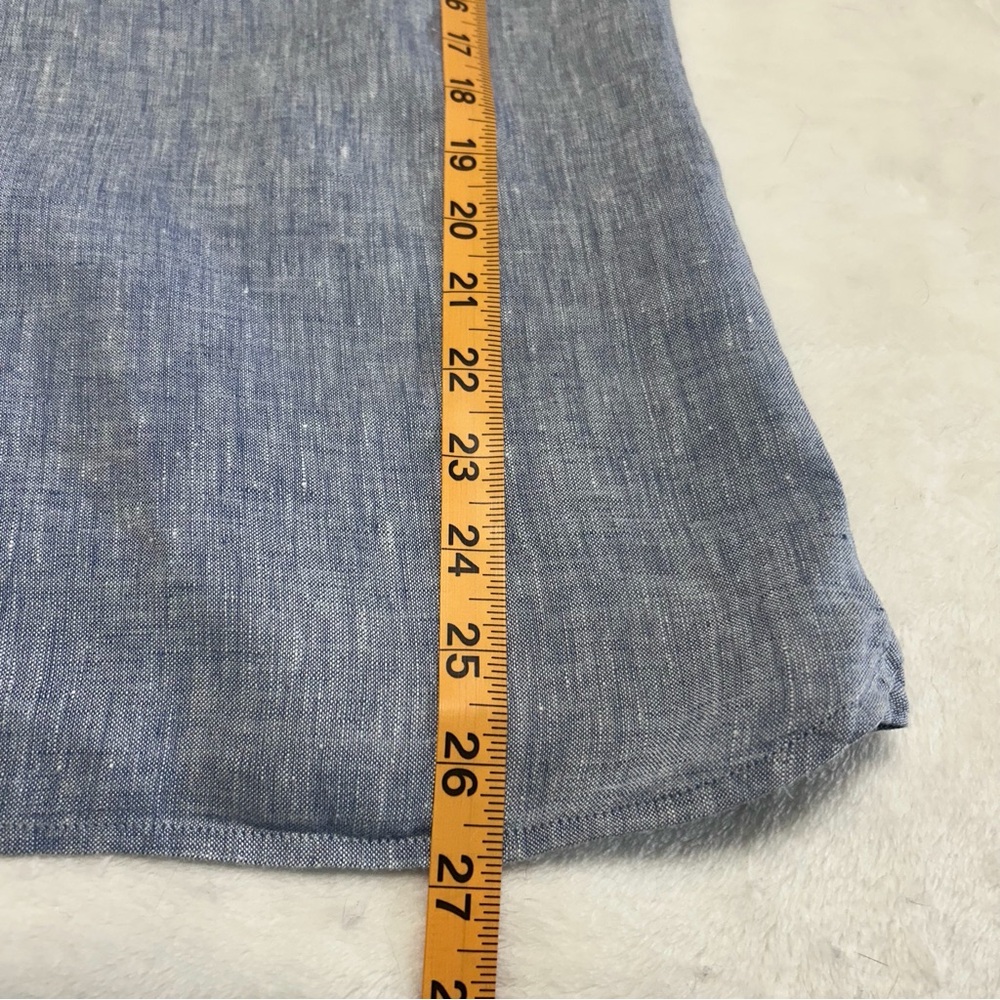Perry Ellis Men Large Linen Blue Short Sleeve Button Up Casual Dress Shirt Large - Picture 6 of 7